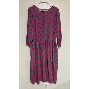 Vtg Putumayo dress pink floral button front pockets colorful cottage prairie M